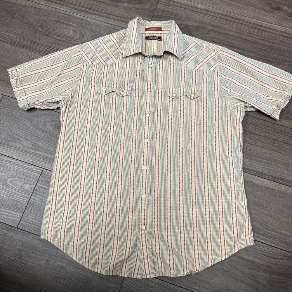Vintage Mens L Shirt Cremieux Sawtooth Pockets Square Pearl Snap Short Sleeve